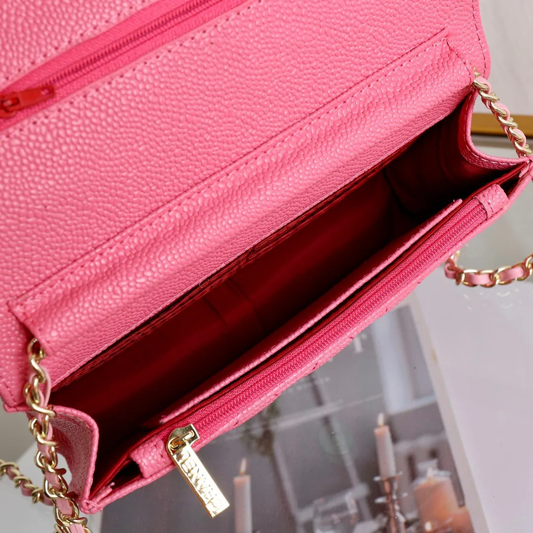 

Women's Luxury Designer Caviar Genuine Leather Shoulder Bag Chain Mini Flap Crossbody Bag Handbag Classic Lady Bag Rose Black