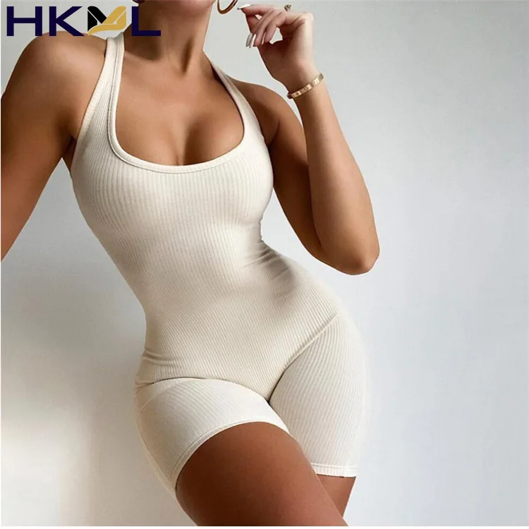 

Women Playsuit Sleeveless Halter U-Neck Solid Color Fashionable And Sexy Playsuit 2021 Summer New