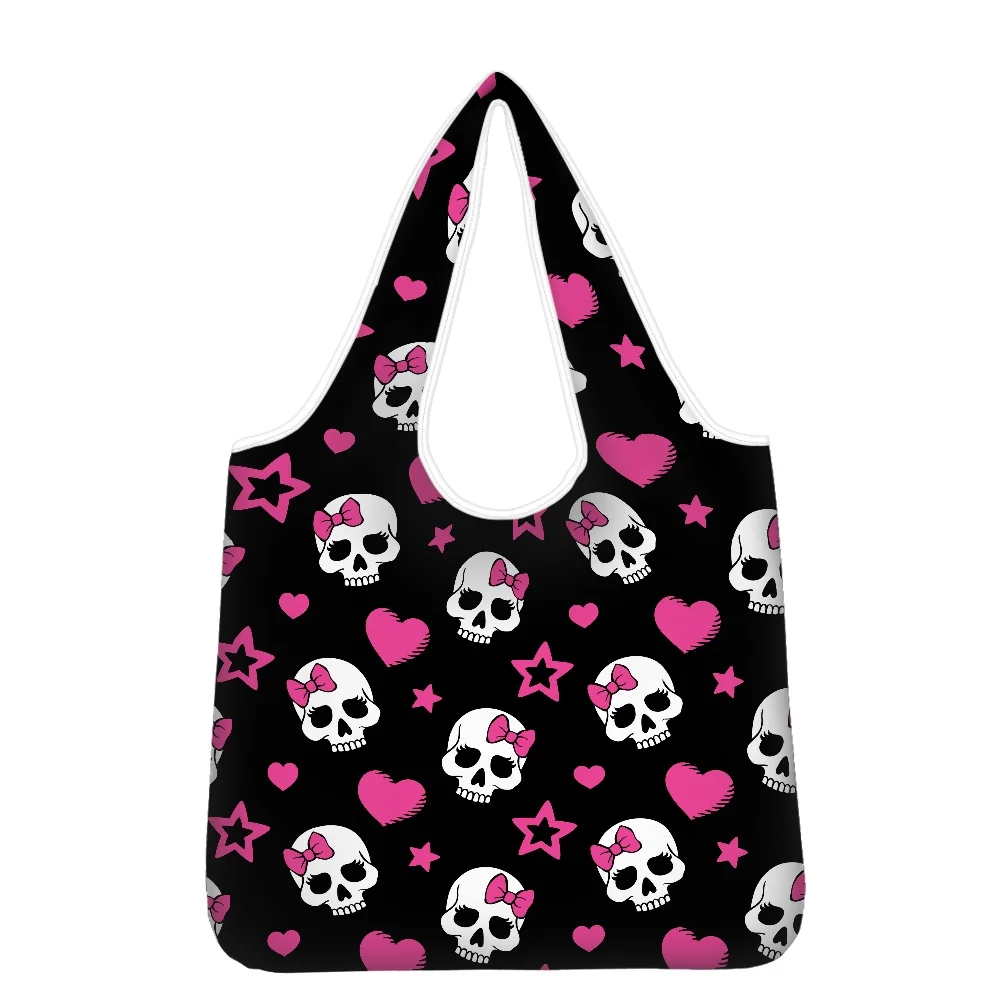 

Hycool Custom Shopping Bag 2021 Large Capacity Tote Bag Fashion Heart Shaped Skull Printing Women's Shoulder Bag Simple Bags