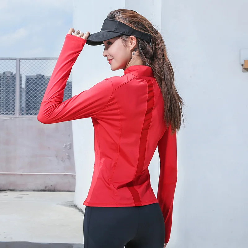 Женская спортивная куртка для бега с длинным рукавом обтягивающие топы из
