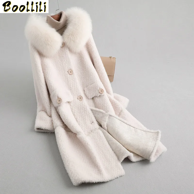 

Пальто Boollili зимнее женское пальто из натурального меха Женское пальто с воротником из натурального Лисьего меха пальто из 100% шерсти длинна...