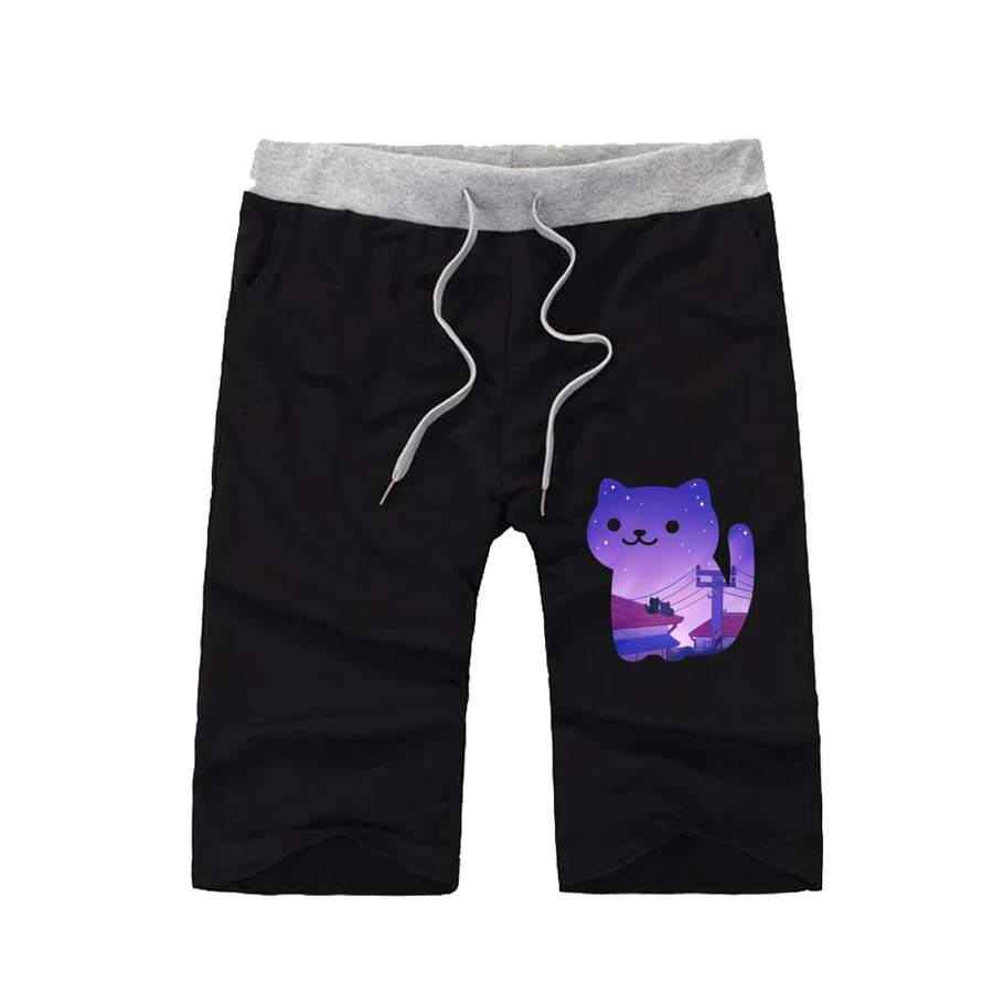 

Неко Atsume Шорты Фитнес Jogger Шорты для мужчин из хлопка короткие свободные брюки для подростков черные короткие штаны