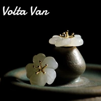 volta van jade stud earrings 925 sterling silver elegant fine jewelry 2021 new vintage plum blossom all match concise earrings