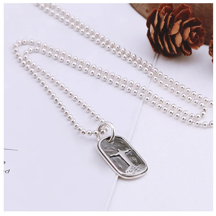 

Retro Personalized Fashion Silver Necklace Women's Sterling Silver Couple Hip Hop Disco Hipster Pendant S925 Silver
