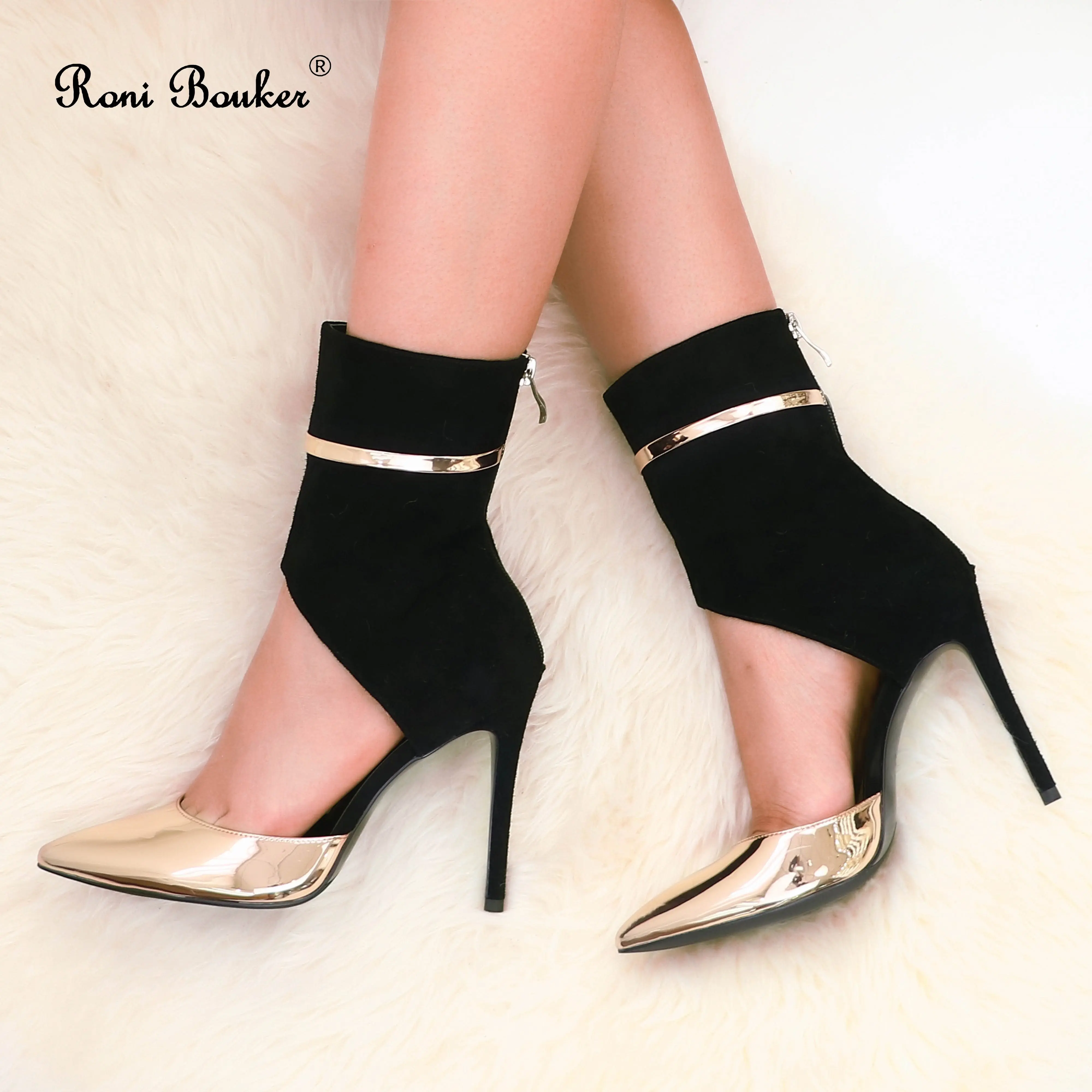 Ботильоны Roni Bouker женские из натуральной замши повседневные ботинки на высоком