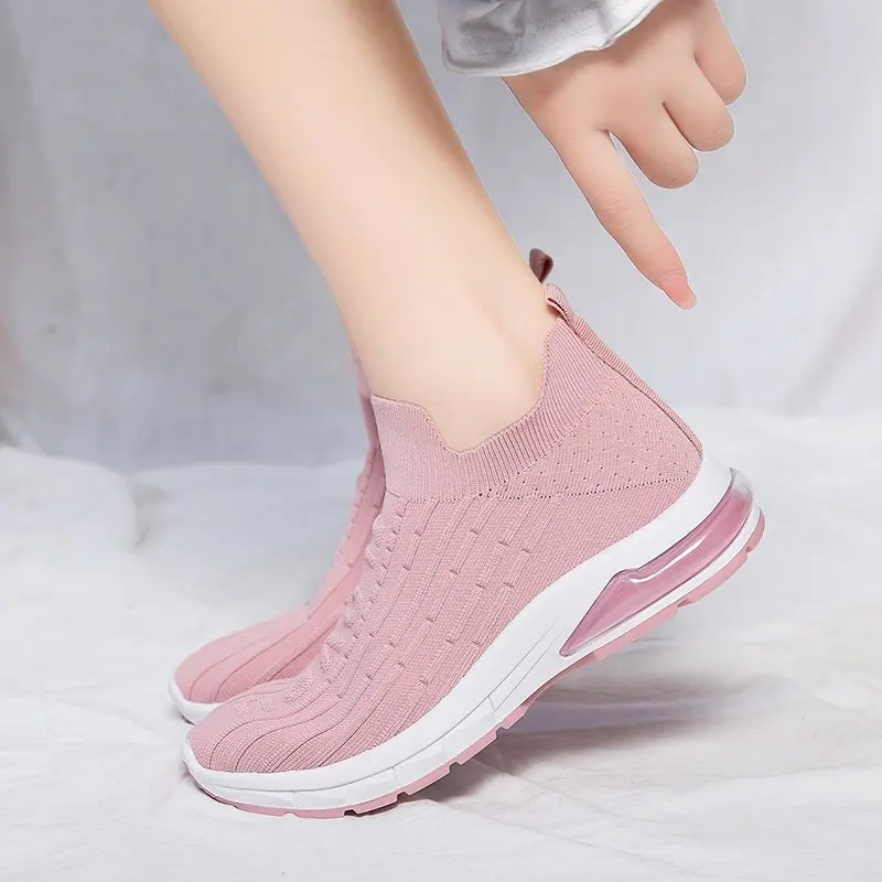 

Туфли женские на плоской подошве, Вулканизированная подошва, лоферы, Повседневная прогулочная обувь, вязаные, черные