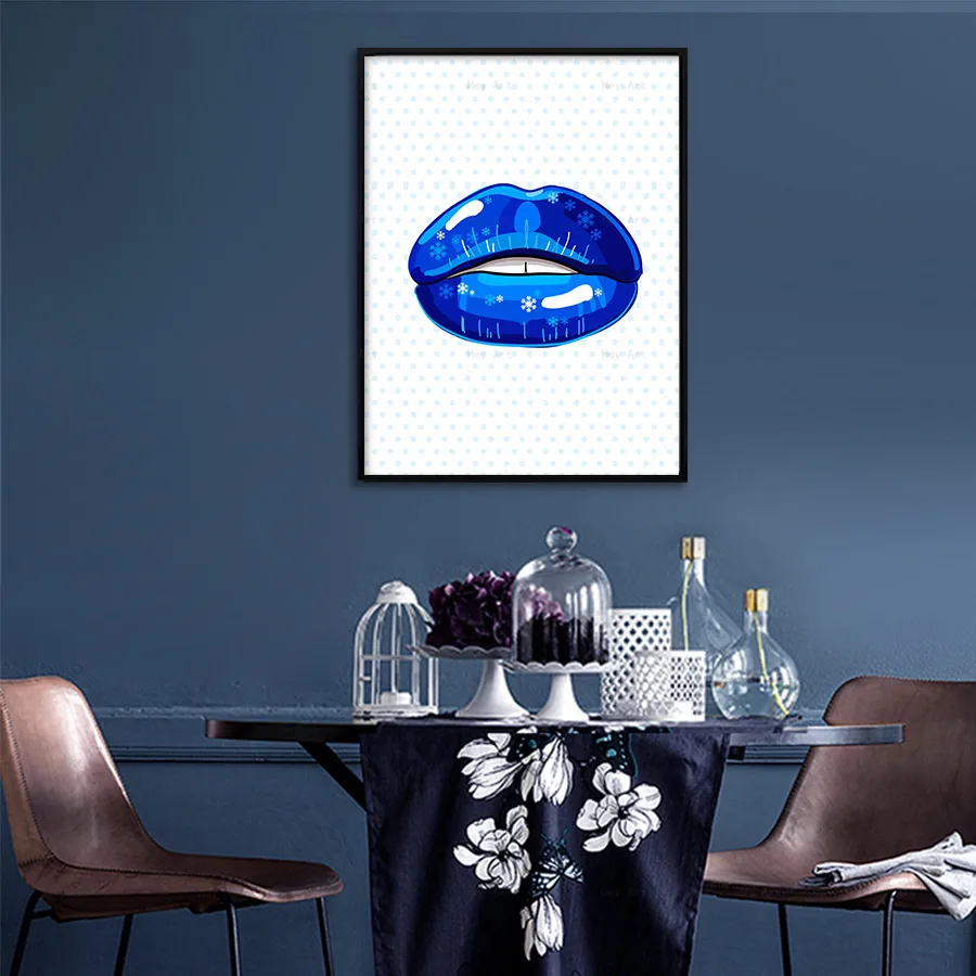 

Abstract Sexy Blue Red Colorful Pictures Lips Wall Art Paintings Print on Canvas Posters Home Decor