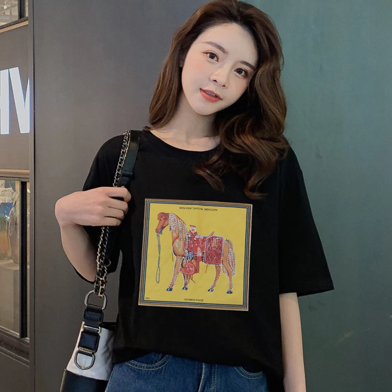 

New Arrival 2020 Summer Women Short Sleeve T-Shirt Korean Fashion Print Loose Cotton T-shirt Casual Women Tops