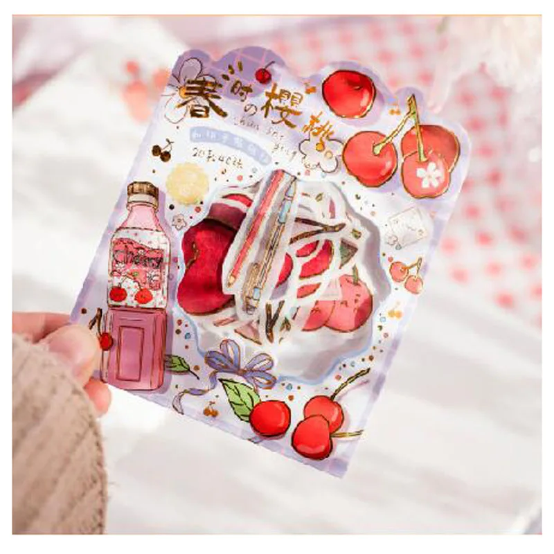 

40 pcs/Pack Cherry Sweet Series Golden Foiled Handbook Album Decoration Sticker Sealing Sticker