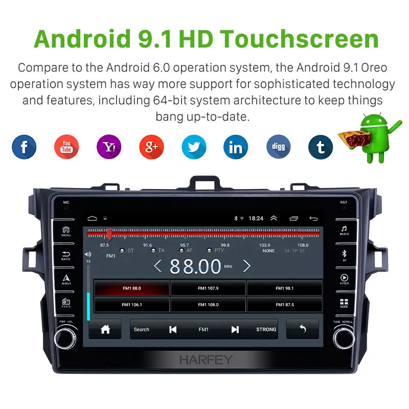 Автомобильный мультимедийный плеер Harfey 2Din HD Android 9 1 Navi для Toyota Corolla 2006 2007 2008 2009 2010