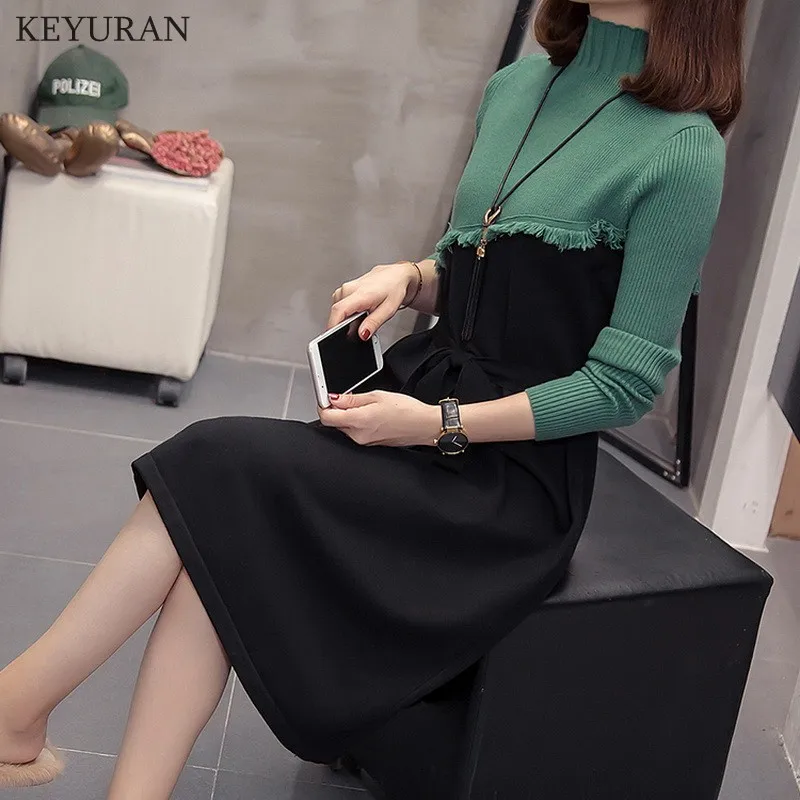 Женское трикотажное платье свитер с бахромой Осень зима|Женские платья| |