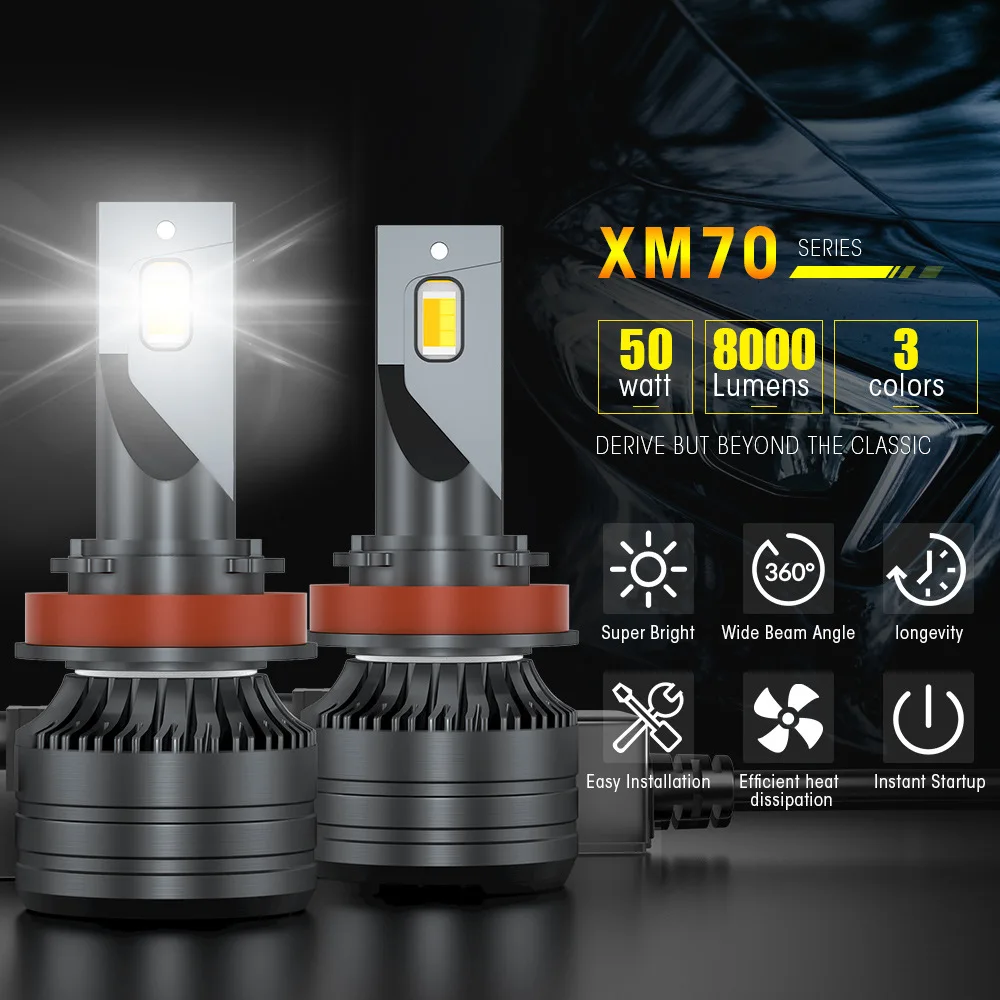 

K9 Car Lights LED Headlight Bulb 50W H11/H8/H9 H7 H3 H1 H4/HB2/9003 9012 9006/HB4 9005/HB3/H10 8000LM 3000K 4300K 6000K for Auto