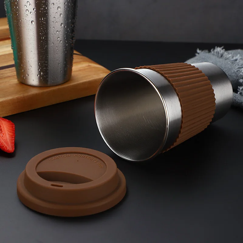 Нержавеющая сталь кружки кофейные с синиконовая крышка Стакан Кружка Кофе Non-slip
