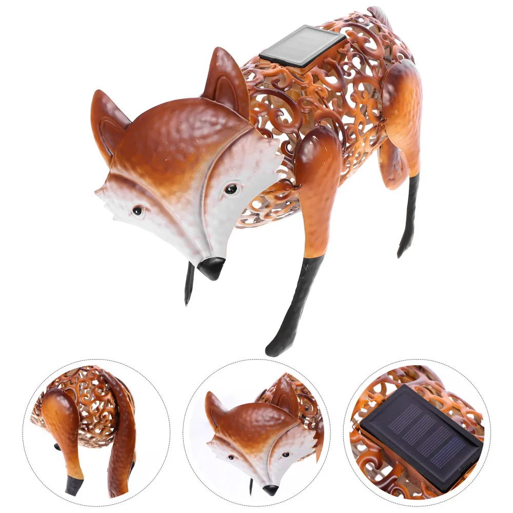 

1pc Solar Garden Lamp Iron Foxes Shape Landscape Light Outdoor Decorative Lamp