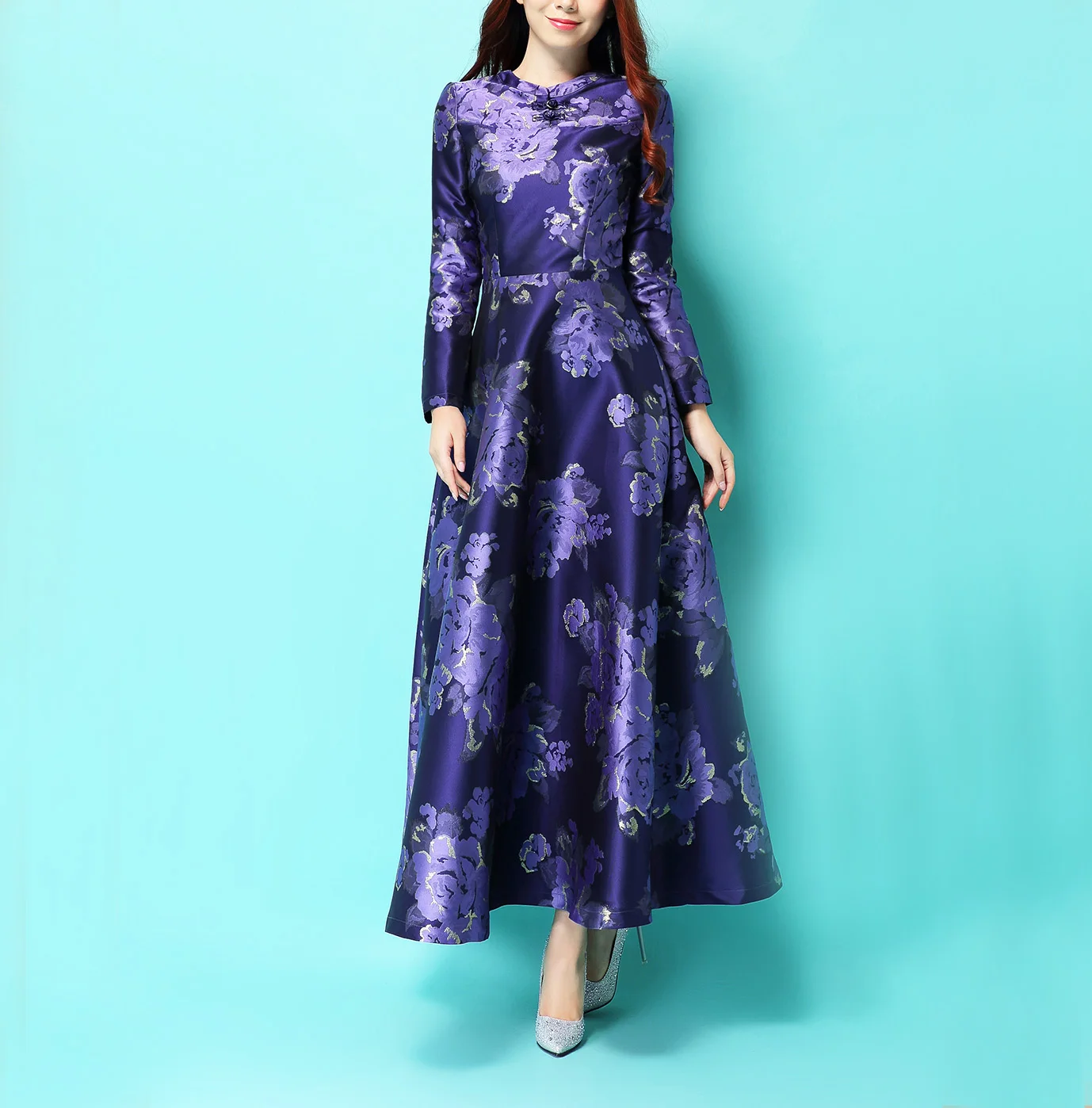 Женское длинное платье в китайском стиле облегающее праздничное вечернее макси