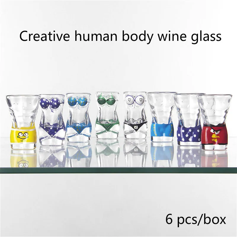 

6pcs/Box 30ml Mini Human Glass 8 Styles Shot Glass Hand-Painted Art Wine Glass Men Women Spirits Bar Creative Vodka Drinkware