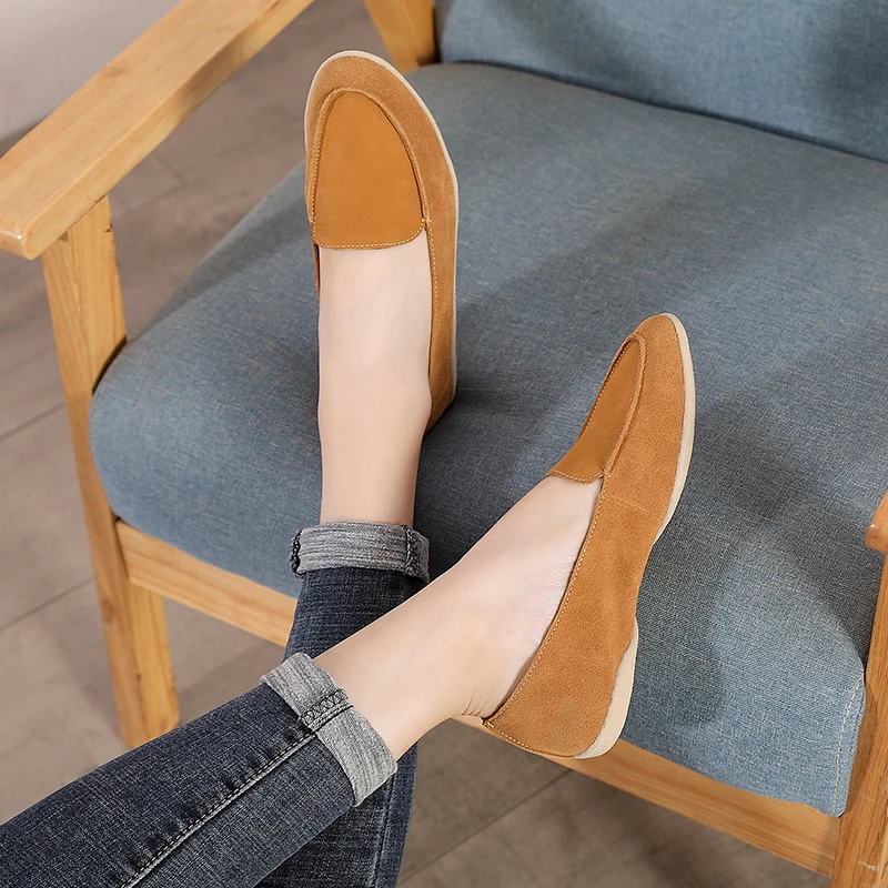 Женские замшевые мокасины VALLU повседневные туфли из натуральной кожи на плоской