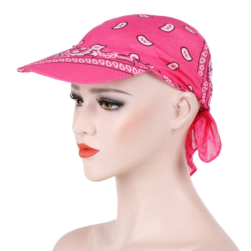 

Womens Head Scarf Visor Hat With Wide Brim Sunhat Summer Beach Sun Hats UV Protection Female Printed Cap Cotton Printed Headband