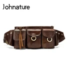 Мужская многофункциональная поясная сумка Johnature, винтажная однотонная сумка через плечо из натуральной воловьей кожи, для отдыха, 2021