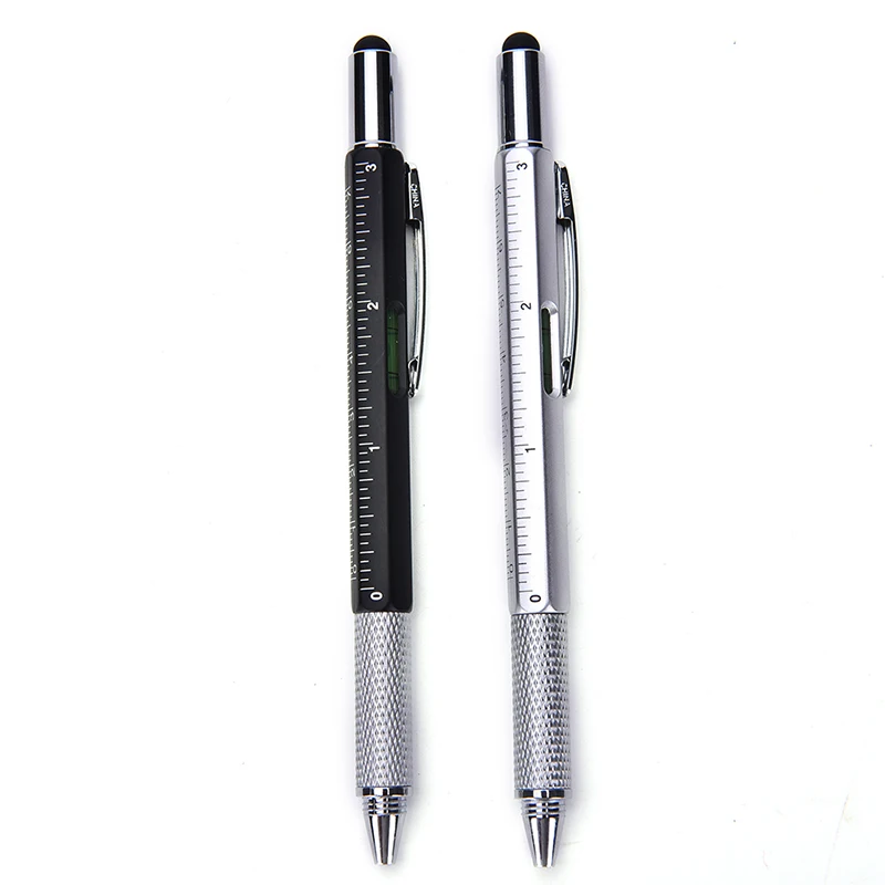 

1pcs/lot 6 in 1 multifunction metal plastic pen Tool Ballpoint Pen Spirit Level with Screwdriver Ruler