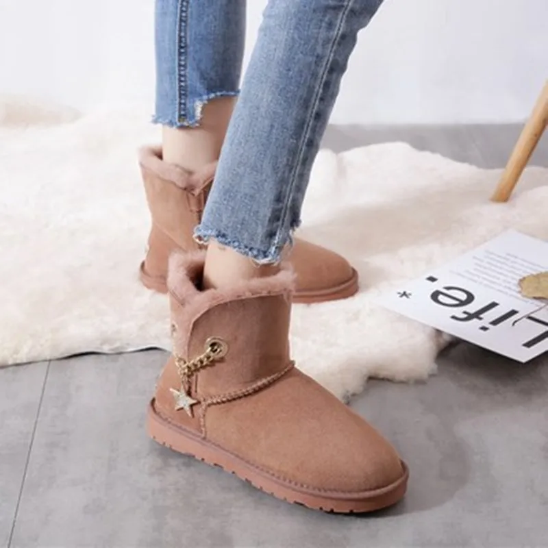 caramel colour Г., модные женские зимние сапоги из натуральной овечьей кожи с двумя бантами женские сапоги до середины икры из натуральной овечьей кожи женская обувь - Цвет: caramel colour