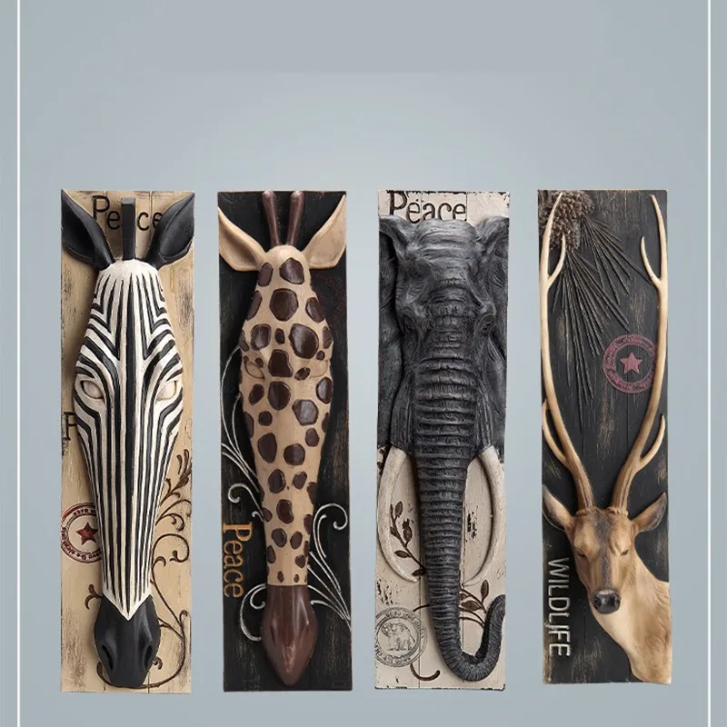 

American Elk Elephant Giraffe Zebra 3D Stereo Wall Hanging Home Decoration Art Bar Hotel Animal Head Wall Decoration Mural R3374