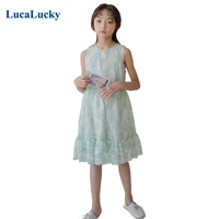 lucalucky green lace dresses for girls sleeveless knee length princess dress kids beach clothing children holiday dresses 4 17y