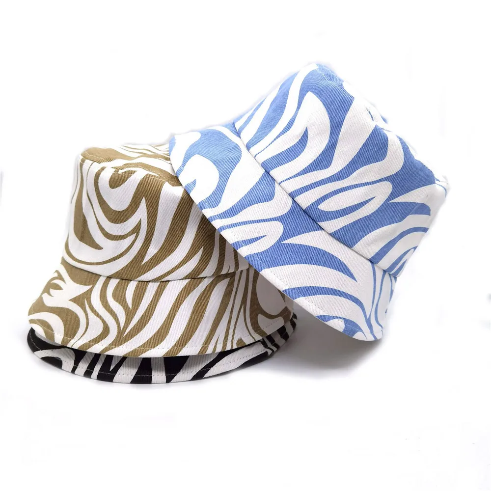 

Cotton Bucket Hats Women Summer 2021 Sunscreen Cap Outdoor Fisherman Beach Hat Zebra Stripes Trend Fashion Wholesale New