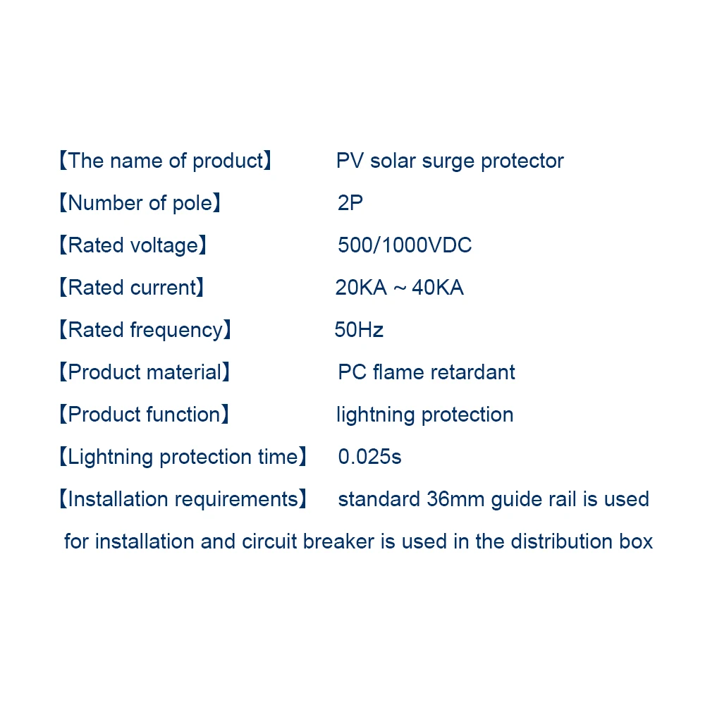 DC 2P PV солнечный SPD 1000V 500V 20KA~ 4kA класс А защита от молний PV Защита от перенапряжения с сильной токовой разрядкой