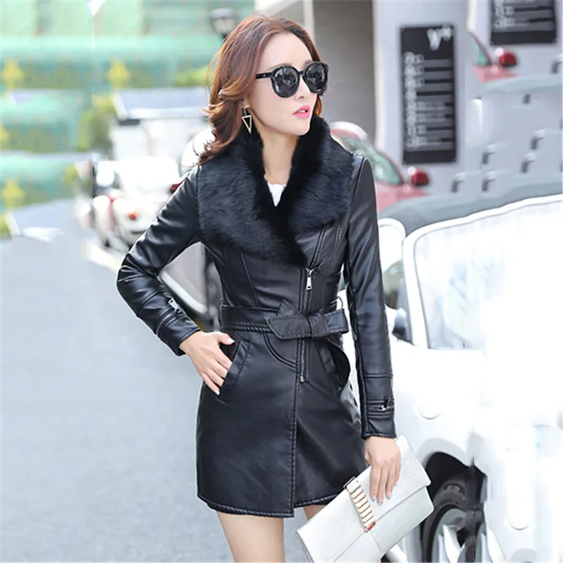 Женская куртка из искусственной кожи черная искусственная кожа воротник с мехом