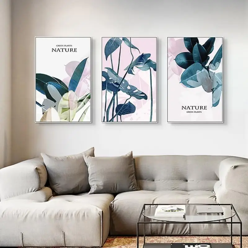 

Nordic Minimalist Style 3pcs Tropical Fresh Leaf Canvas Painting Natural Poster Print Wall Art Decoration Household Goods
