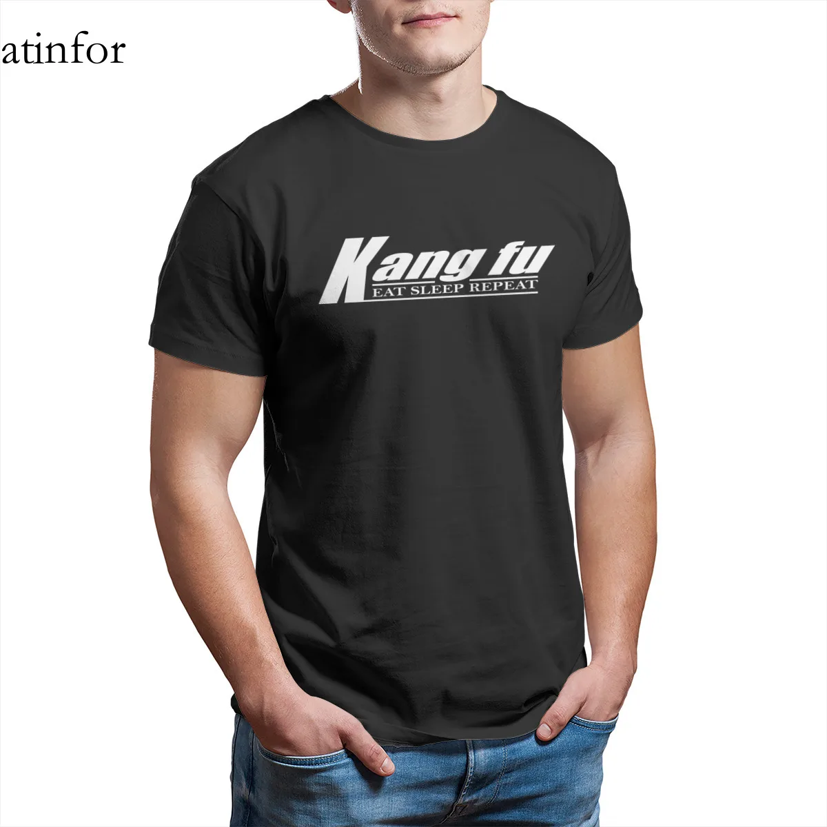 

Eat sleep kung fu repeat black T-Shirt Couples Matching Punk Short Sleeve Tops top quality T-shirt 17951