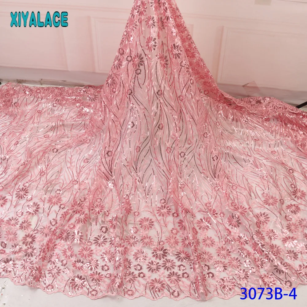 Желтая ткань 2019 Африканский кружевной тюль с пайетками Высококачественная