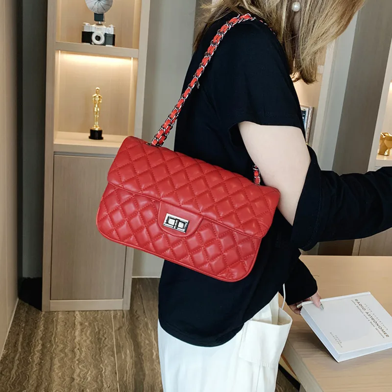 

Classic Women Handbag Diamond Lattice Crossbody Bags with Chian Quilted Shoulder Bag Female Small Flap Pu Leather Messenger Bag