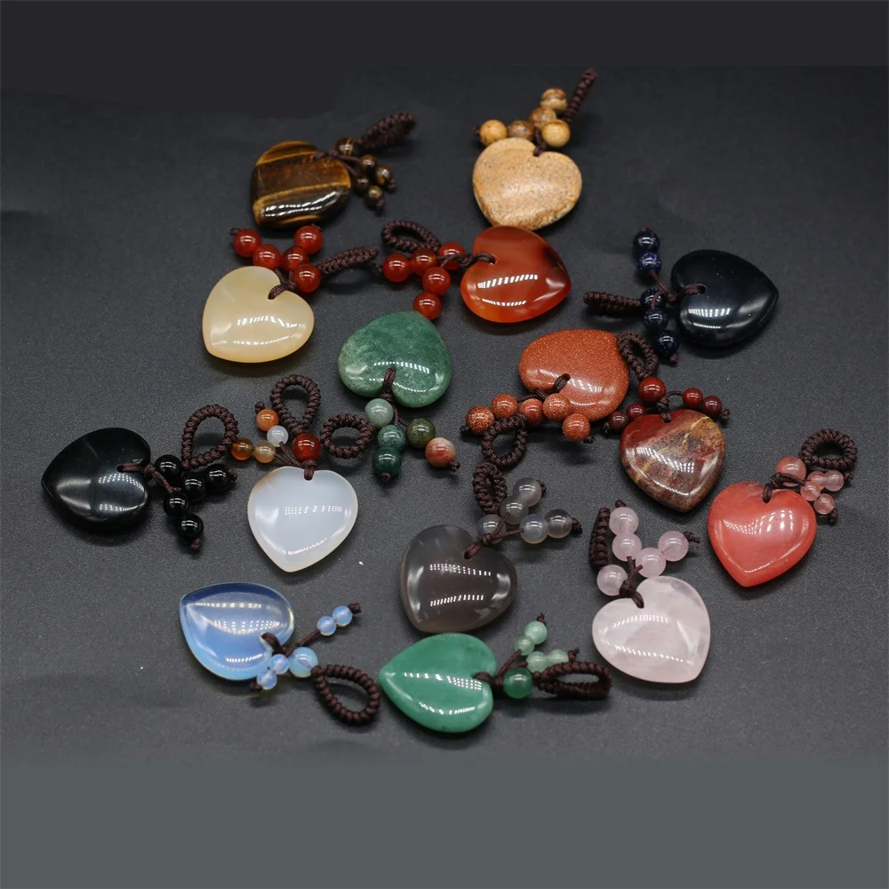 

2Pcs Natural Stone Pendant Heart-Shaped Semi-Precious Keychain For Jewelry Making DIY Necklace Bracelet Keychain Accessory