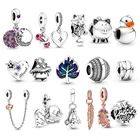 2021 новые серебряные очаровательные блестящие циркониевые Пальмовые Листья Подвеска бусина кошка подходит для оригинального браслета и ожерелья Pandora для женщин ювелирные изделия