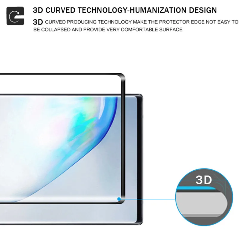 3D Full Curved Glue Tempered Glass for Samsung Note 10 Plus Screen Protector SAM Galaxy + Protective Film | Мобильные телефоны и