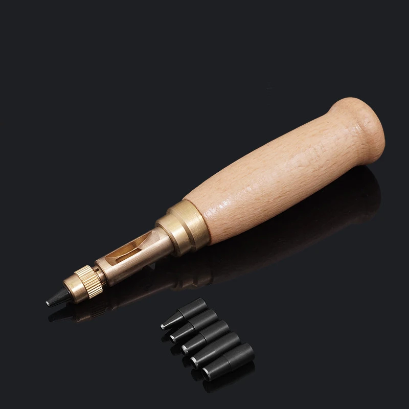 

6 in 1 Center Hole Automatic Punch Cutter Drill Wooden Tool for Sewing Leather