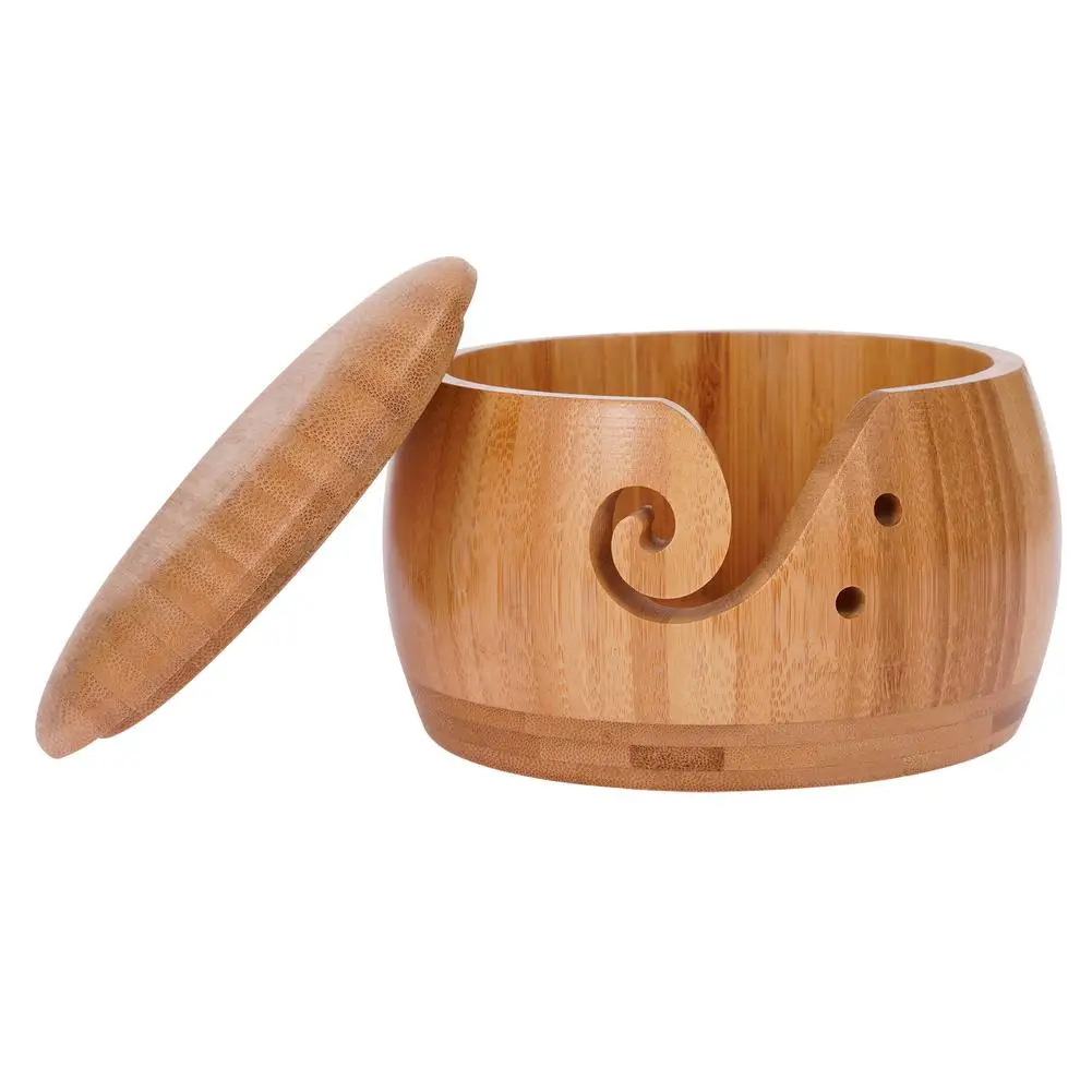 

Деревянная миска из пряжи, держатель для шерсти, круглая корзина для хранения пряжи с крышкой и 2 отверстиями, ручная работа, строительный ор...