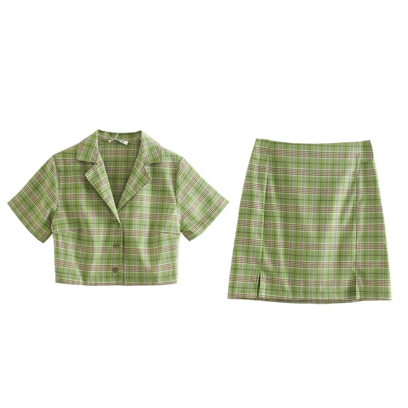 Summer mini skirt women high waist skirts vintage plaid harajuku split korean a line sexy pencil green | Женская одежда