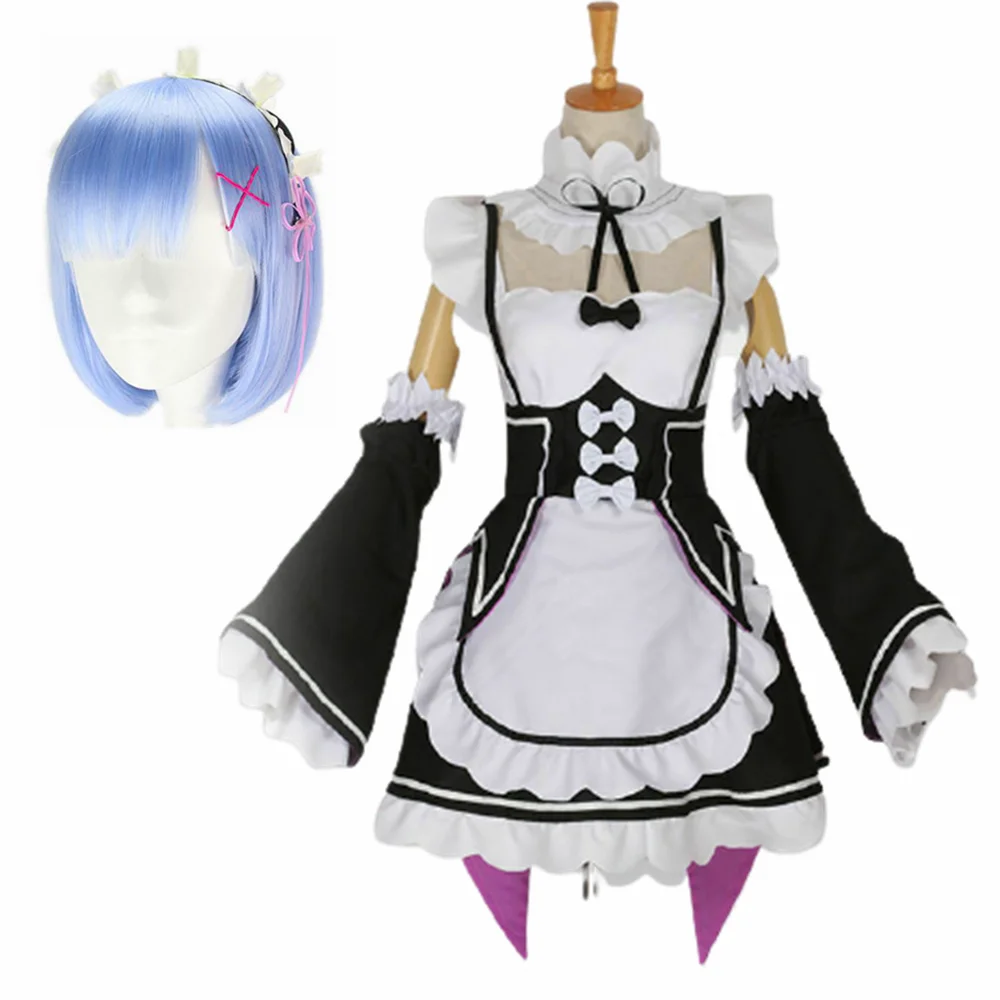 Костюм для косплея Ram Rem из аниме Re:zero Kara Hajimeru Isekai Seikatsu Униформа парик девушек
