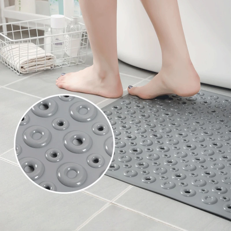 

Drainable Bath Mats PVC Soft Bathroom Carpet With Suction Cup Anti Slip Bath Mats On The Floor Home Bathroom Accessories