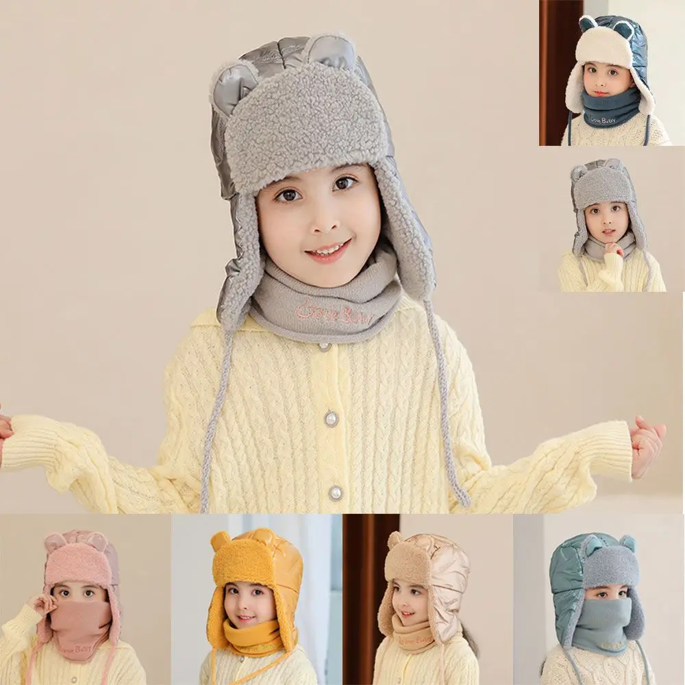 

1 hat + 1 scarf/set New Autumn Winter Fashion Korean Version Hats Windproof Bib Plus Thick Velvet