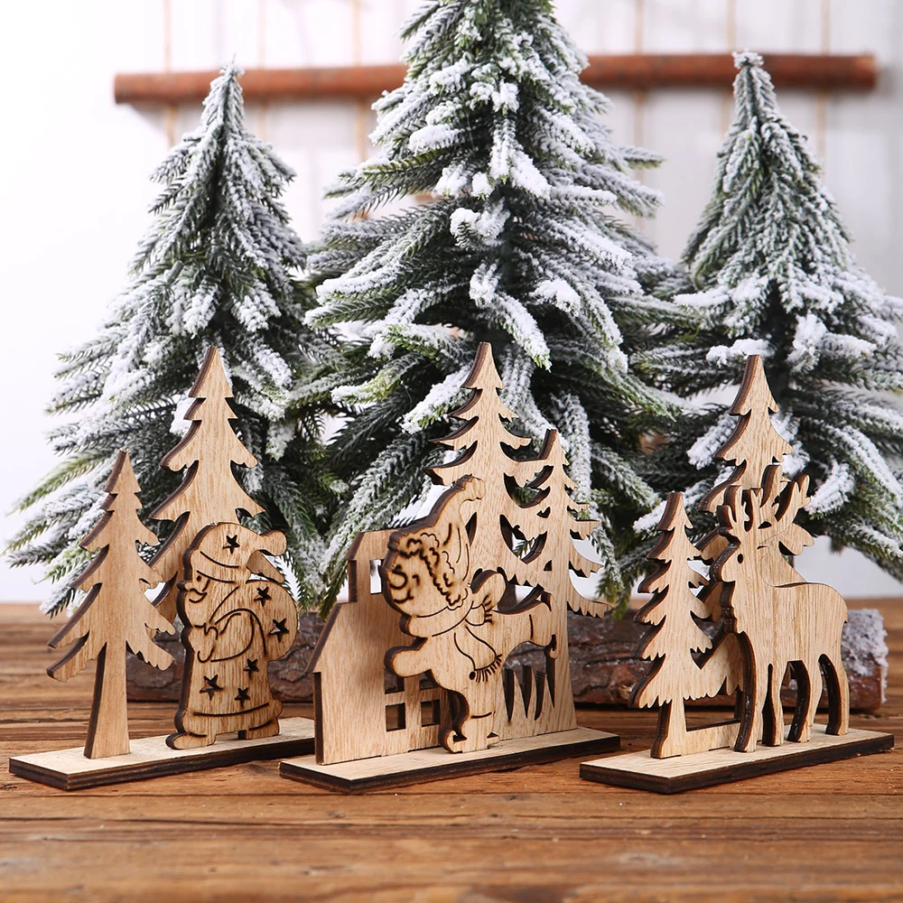 Рождественские деревянные DIY фанеры украшения старый человек/Снеговик/Лось