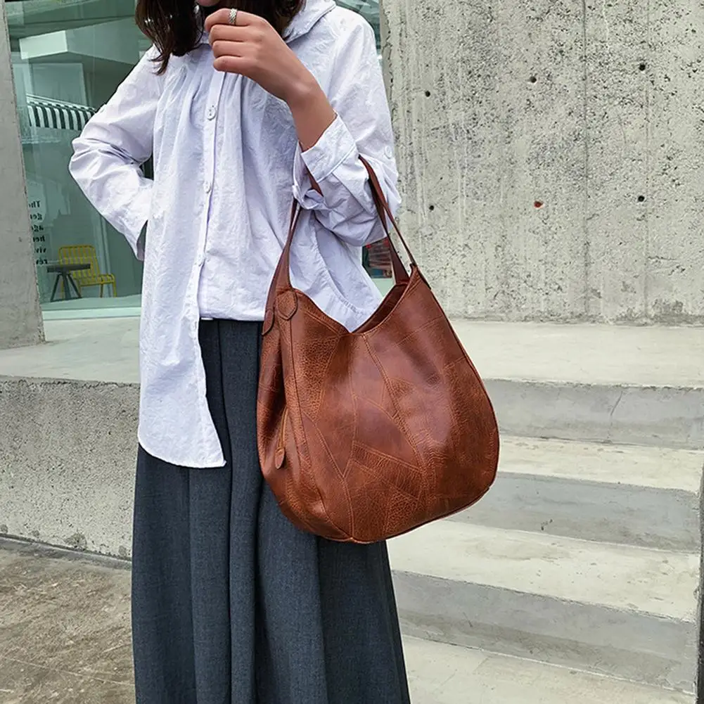 

Ретро Женские одноцветные кожаные сумки, черные сумки на плечо, дамские сумки через плечо, Большая вместительная дамская сумка для покупок