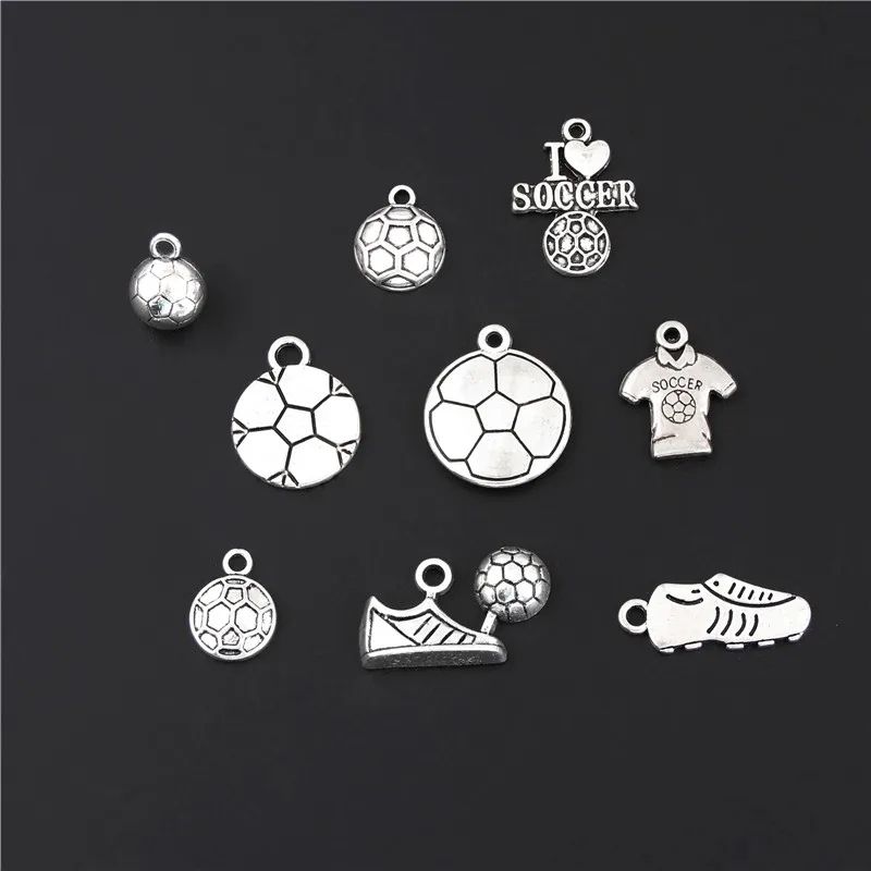 18 шт. Смешанные Серебряные шармы для футбольной обуви Спортивные Подвески