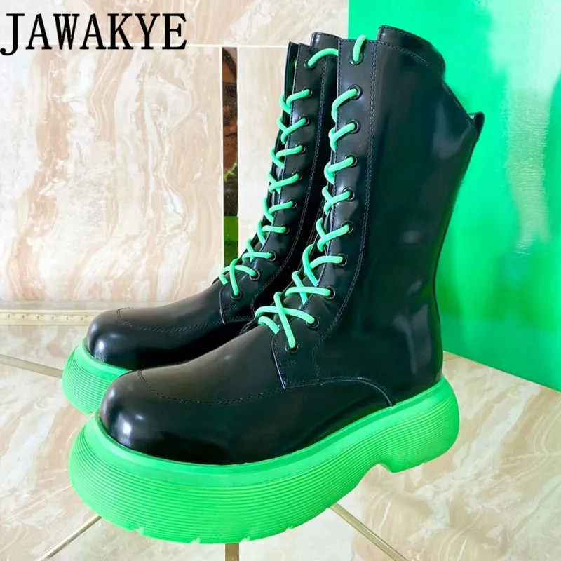 

Женские ботинки-мартинсы со шнуровкой, на толстой подошве, с круглым носком