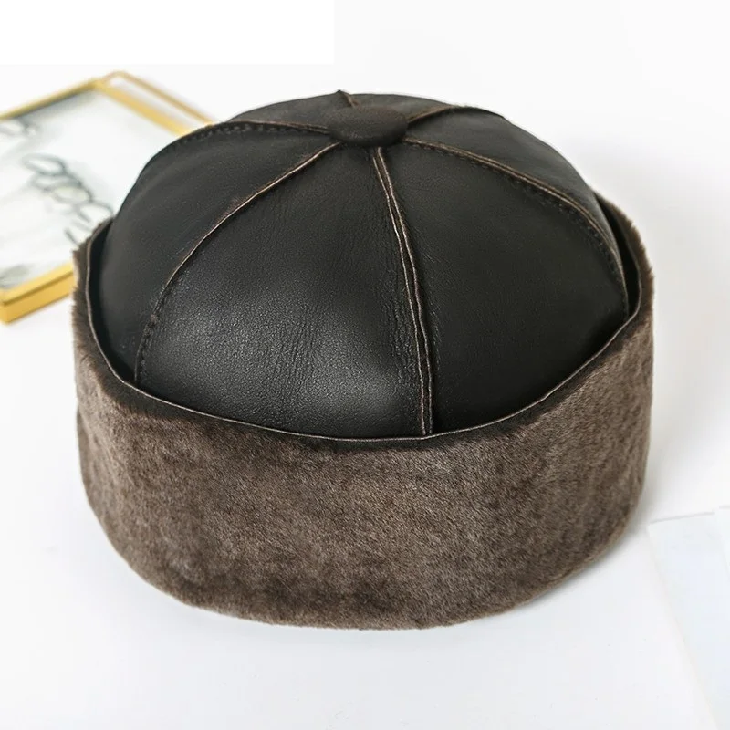 2021 New Autumn and Winter Fashion Genuine Sheep Leather Hats Male Sheepskin Caps Sheepskin Woolen Hats G306-02