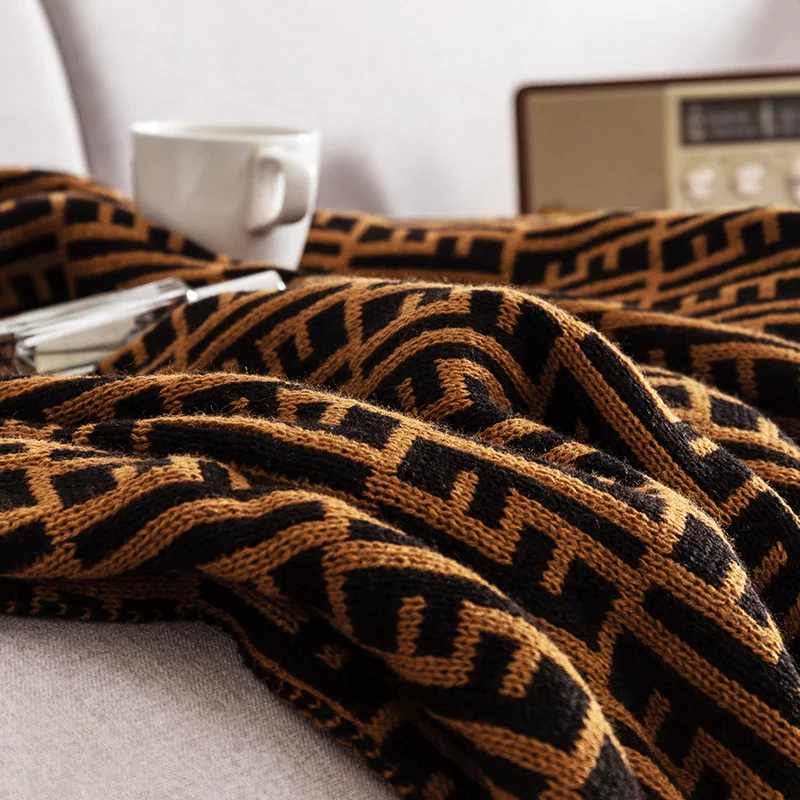Manta n&oacute;rdica de lujo con doble letra F, manta tejida de dise&ntilde;ador famoso, suave y ligera, manta c&aacute;lida de invierno para la cama-2