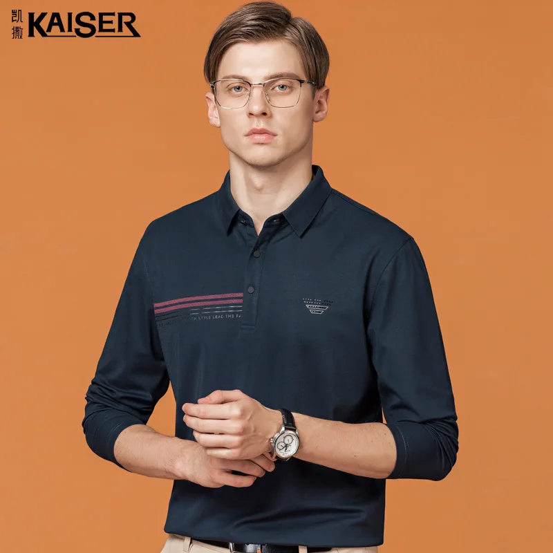 

Caesars Men's 2021 Fall/Winter New Brand Light Luxury Business Lapel Long Sleeve Polo Shirt Men's Casual T-shirt Menполо мужское
